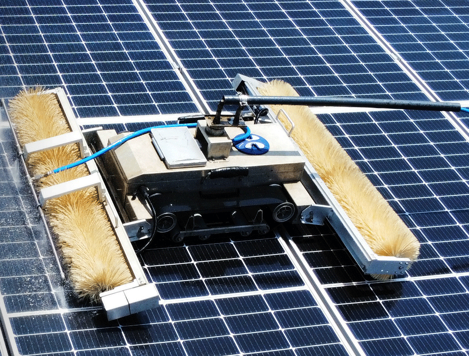 Solar panel cleaning robot can be dropped off and picked up by